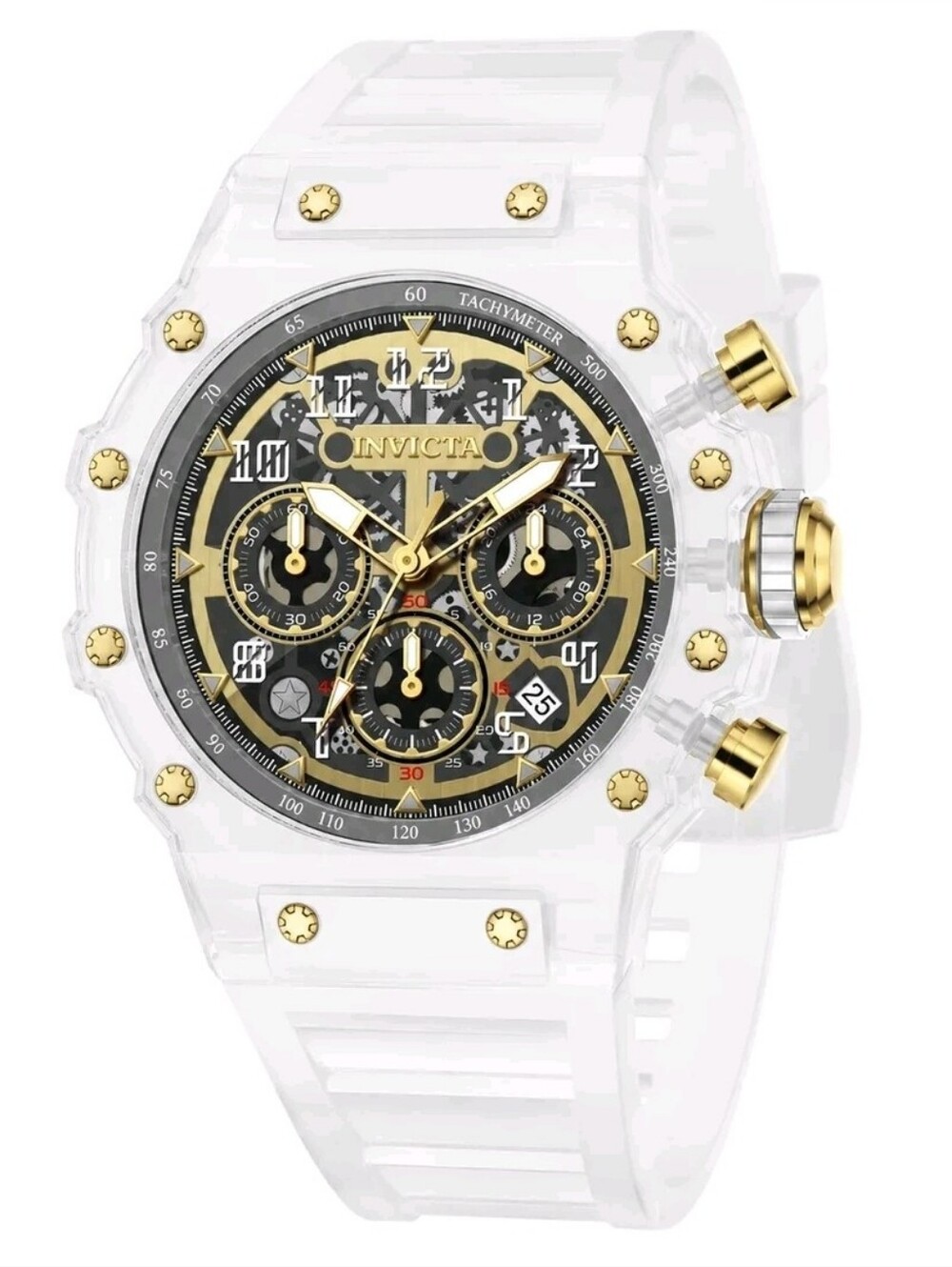 NEW Invicta 🏎 Racing Vaulthan Chronograph Clear Gold Skeleton 44mm Watch 69689